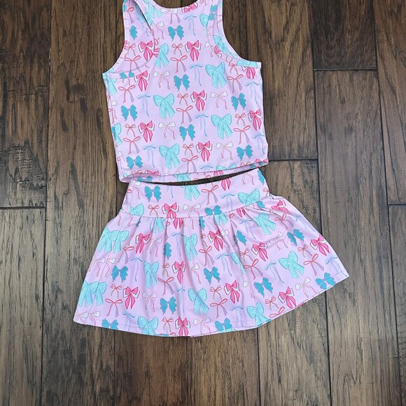 Girls' Pink Bows Athletic Skort Set - Picture 4 of 4
